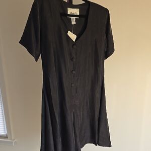 Vintage NWT 100% Silk Black Button-Down Romper